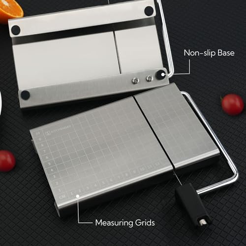 Replaceable Wire Cheese Slicer with Board and Measuring Grids (KD20326 Cheese Slicer(Black Handle))