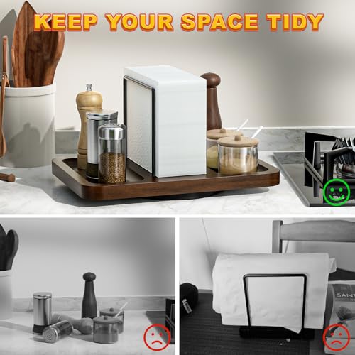 Rotating Napkin Holder for Table with Salt and Pepper Shakers Caddy (Brown)