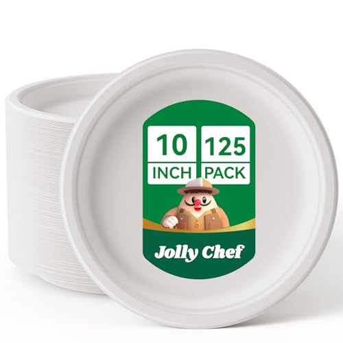 Compostable Heavy Duty Plates 𝟭𝟬 𝗜𝗻𝗰𝗵 [𝟭𝟮𝟱 𝗣𝗮𝗰𝗸] Eco (125 Count (Pack of 1) / White)