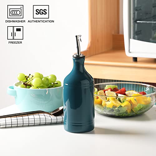 Sweejar Ceramic Olive Oil Dispenser Bottle (15.5 oz, Set of 1 / Teal Green)