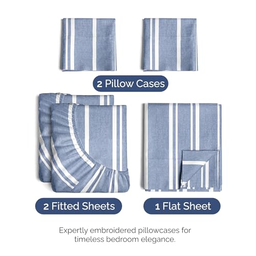 Split King Size 5 Piece Sheet Set (42 - Blue Stripes 3 / Split King Size)