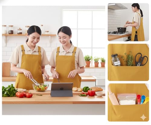 Waterproof Reversible Adjustable Bib Apron with 3 (3 Pockets Yellow)