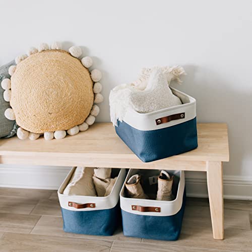 16x12.5in Storage Baskets (Navy Blue / Off-White / Extra Large - 3pc)
