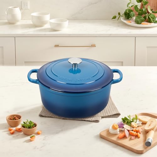 Enameled Cast Iron Dutch Oven Pot with Lid (Lake Blue / 7QT)