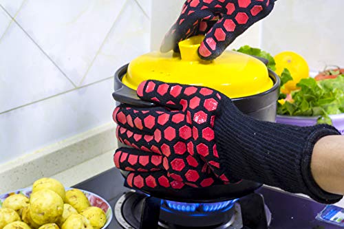 Heat Resistant Oven Glove (Black/Red / Extra Long Cuff)