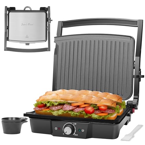 Baker’s Friend Panini Grill Press Sandwich Maker (Metallic gray)