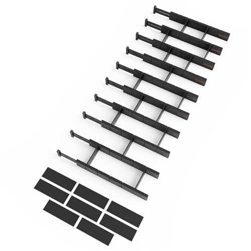 Bamboo Drawer Dividers with Inserts and Labels (2.35''H, 17''-22''L, 10 Dividers / BLACK)