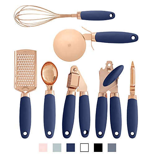 Kitchen Gadget Set Copper Plated Stainless Steel Utensils with Soft Touch Handles (7 Pieces / Copper Navy)
