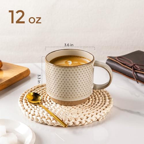 12 OZ Stackable Coffee Mugs Set of 4 (Pale Khaki / 12 Ounces)
