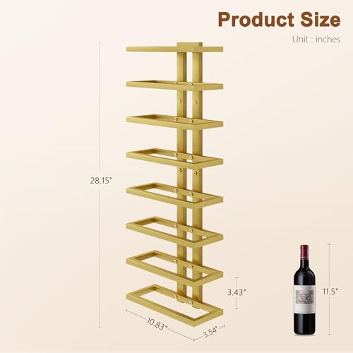 2 Set 8 Tier Wall Mount Wine Rack (2 Pack (16 Bottles) / Gold)