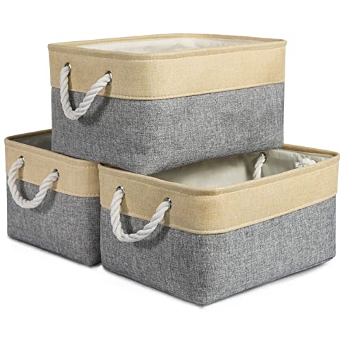 Storage Bins for Organizing (Gold&Grey / 3PCS/Medium -13.8Lx9.8Wx6.7H)