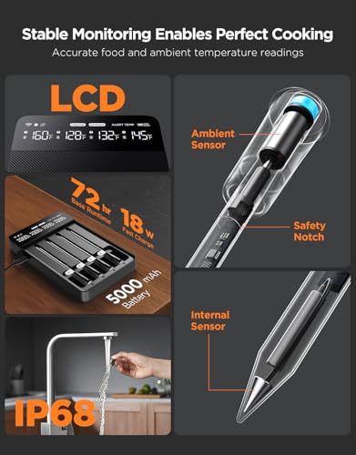 Smart Wireless Meat Thermometer Digital 4 Probes with App Alarm (4 Probe)