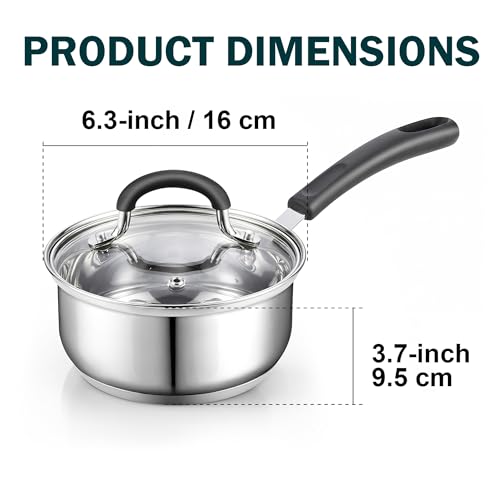 Professional 2 Quart Stainless Steel Saucepan with Lid