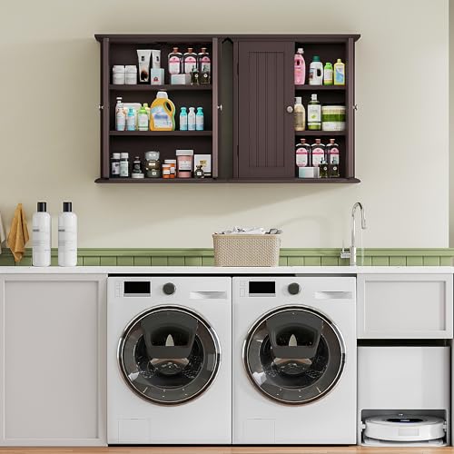 Bathroom Wall Cabinet with 2 Doors (Espresso / 8.8"D x 21.1"W x 24"H)