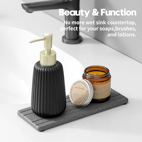 2PCS Diatomite Quick Stone Drying Tray Mat For Bathroom & Kitchen Counter (2 Pack - Charcoal Gray Grooved / 9" x 3.5")