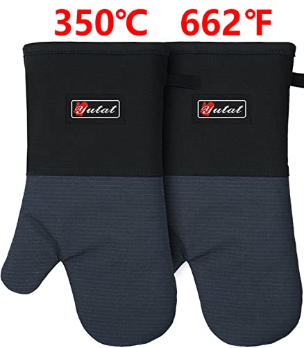 Oven Gloves Oven Mitts Heat Resistant 550 Degrees (2PCS‑14"L x 7.5"W/BLUE‑Aramid Fabric)