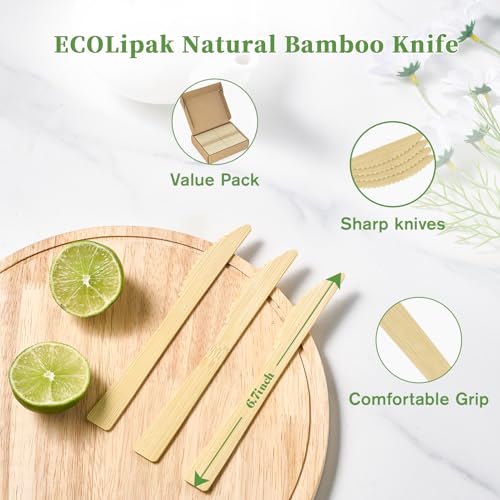 300 Count Disposable Compostable Bamboo Knives for Party (knives)