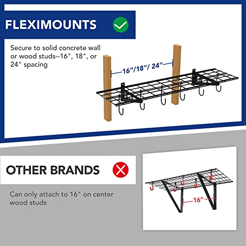 1 Pack 1x4 ft Garage Wall Shelving (1 pack-1x4 ft_6 hooks / Black)