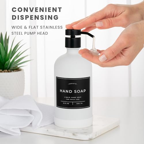 Hand and Dish Soap Dispenser for Kitchen and Bathroom (Matte White Bottle / Black Pump)