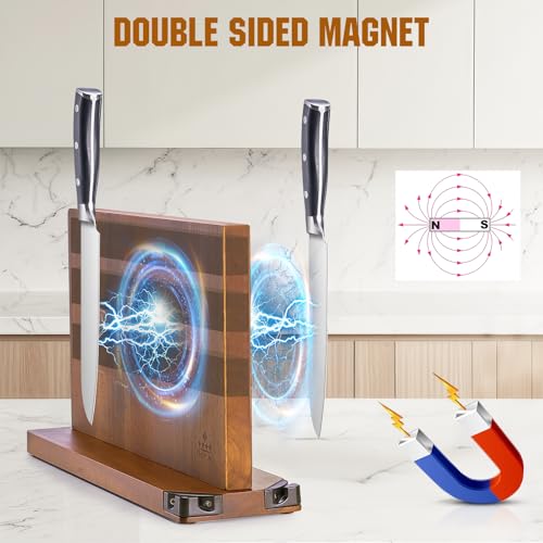 15.2" Extra Large Magnetic Knife Block with Dual Sharpeners (15.2 x 9 Inches)