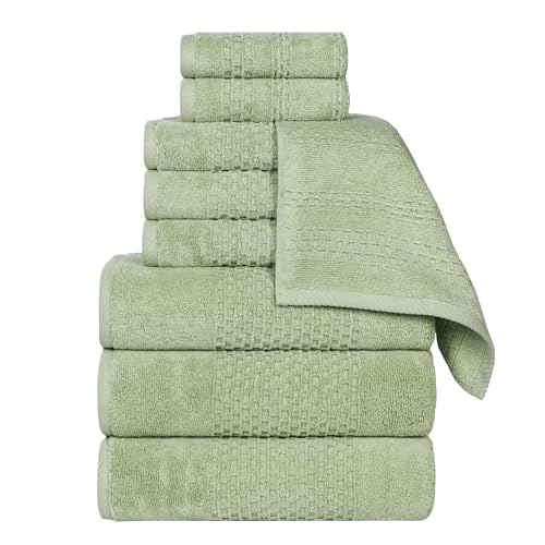 Playa Zero Twist Cotton Medium Weight Towels (9 Piece Towel Set / Green)