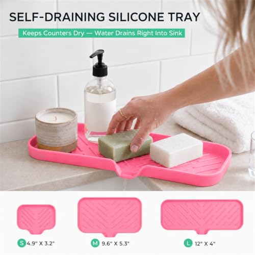 Silicone Soap Dish with Drain Spout (Rose / L(12"×4"))