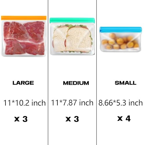 10 Pack Reusable Silicone Bags Dishwasher Safe (10 Pack Reusable Ziplock Bags)