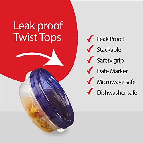 12 Pack Twist Cap Food Storage Containers with Blue Screw on Lid (8 OUNCE)
