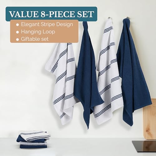 Kitchen Towel Set 8 Pc 4 Dish Cloths (Terry - Indigo / Kitchen Towel Set - 8 Pack)