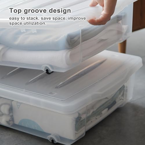 57 QT Plastic Storage Bins with Double (Clear White / 2 PCS-57 QT)