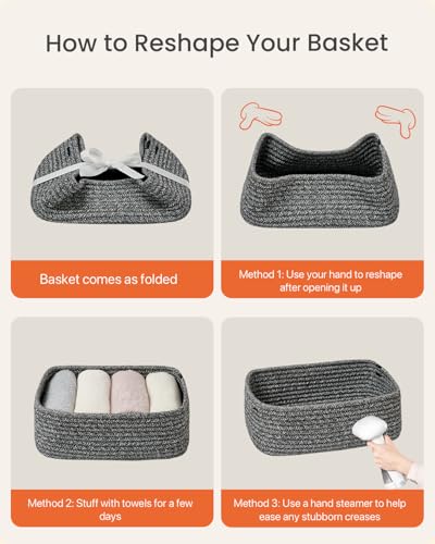 Small Woven Storage Basket for Organizing (Mixed Black / 12"L x 8"W x 4.5"H)