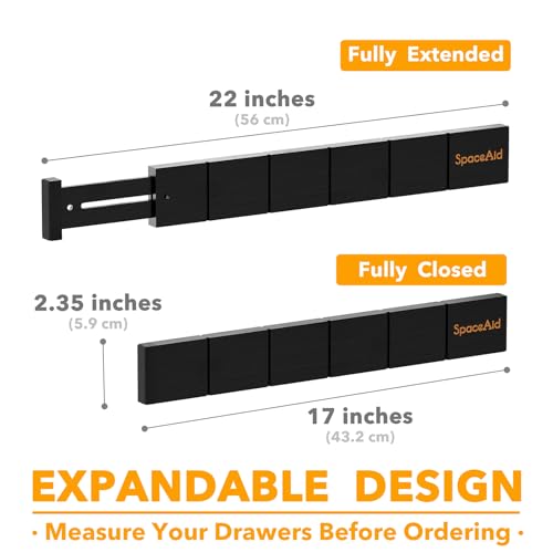 Bamboo Drawer Dividers with Inserts and Labels (2.35''H, 17''-22''L, 7 Dividers / BLACK)
