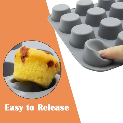 24 Cups Silicone Mini Muffin Pan Set (Set of 2--24 Cups (Gray+Gray))