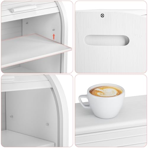 2 Tier Bamboo Bread Box for Kitchen Counter (White / Large)