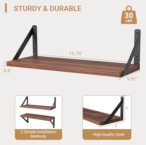 Floating Shelves for Wall (Walnut / 15.75"W x 5.9"D x 5.4"H,Set of 3)