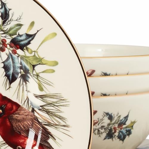 Winter Greetings Christmas Dinnerware Plate and Bowl Set (12-Piece Dinnerware Set - Includes Pasta Bowls)