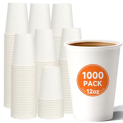 1000 Pack 12 oz Disposable Paper Coffee Cups (White / 12 oz)