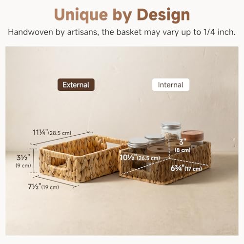 Small Wicker Baskets for Shelves (Natural (Water Hyacinth) / 2x 11¼"L x 7½"W x 3½"H)