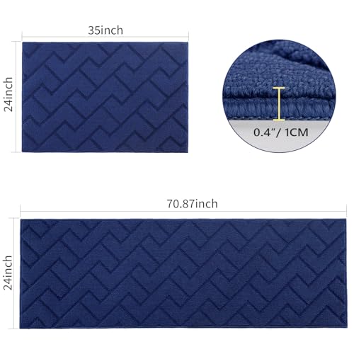 Kitchen Runner Rug (Navy Blue / 24"x71"+24"x35")