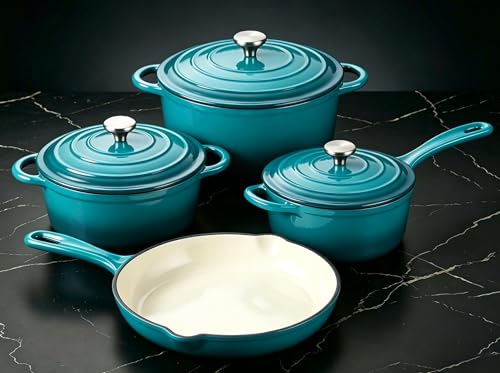 Enameled Cast Iron Cookware Set (Teal)