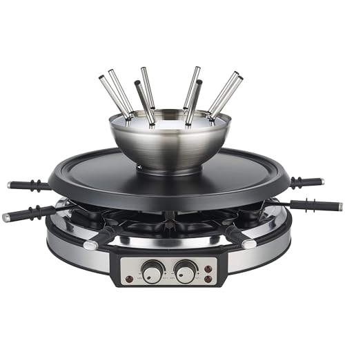 2-in-1 Fondue Pot & Raclette Grill Set, 8 Person, 1500W, 600ml