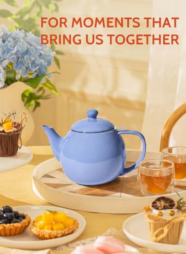 Porcelain Teapot 27 oz with Infuser for Loose Leaf Tea (Dusty Blue / 27oz (with infuser))