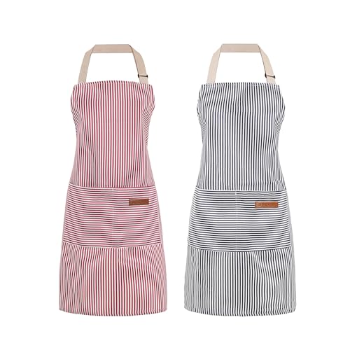 2 Pack Cooking Aprons Adjustable Bib Apron for Women with 2 Pockets (2 Count)