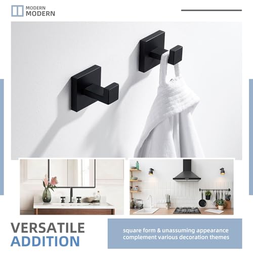 Matte Black Towel Hooks for Bathroom (2 Pack / Matte Black)