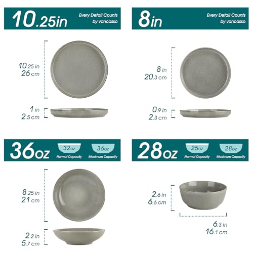 ANYA 24 Pieces Plates and Bowls Set (Stone Gray / 24 Pcs (Service for 6))