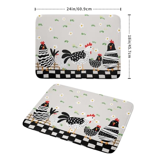 Black Rooster Dish Drying Mat for Countertop 18x24 Inches Buffalo Plaid Microfiber Drainer Rack Pads Fast Dry Dishes Mats Kitchen Accessories (Black Rooster / 18" x 24")