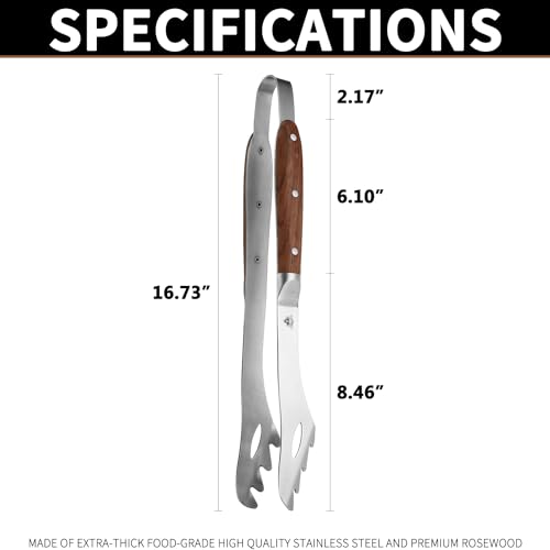 GRILLGEN Heavy Duty Rosewood Handle BBQ Grill Tongs