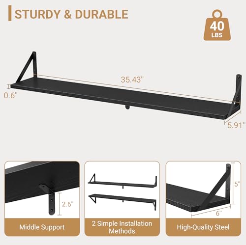 Floating Shelves for Wall (Black / 35.43"W x 5.9"D x 5.4"H,Set of 3)