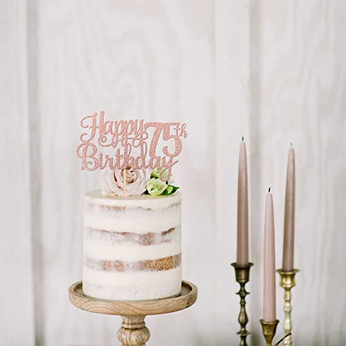 1 PCS Happy 75th Birthday Cake Topper Glitter Cheers to 75 Years Birthday Cake Pick 75 Fabulous Cake Decoration for Happy 75th Birthday Theme Party Decorations Supplies Rose Gold (Rose Gold / 75th)