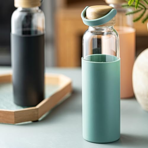 21oz Borosilicate Glass Water Bottles with Silicone Non (Green)